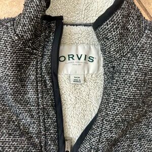 Orvis Black and White Textured Knit Jacket with Leather Patch Men Small